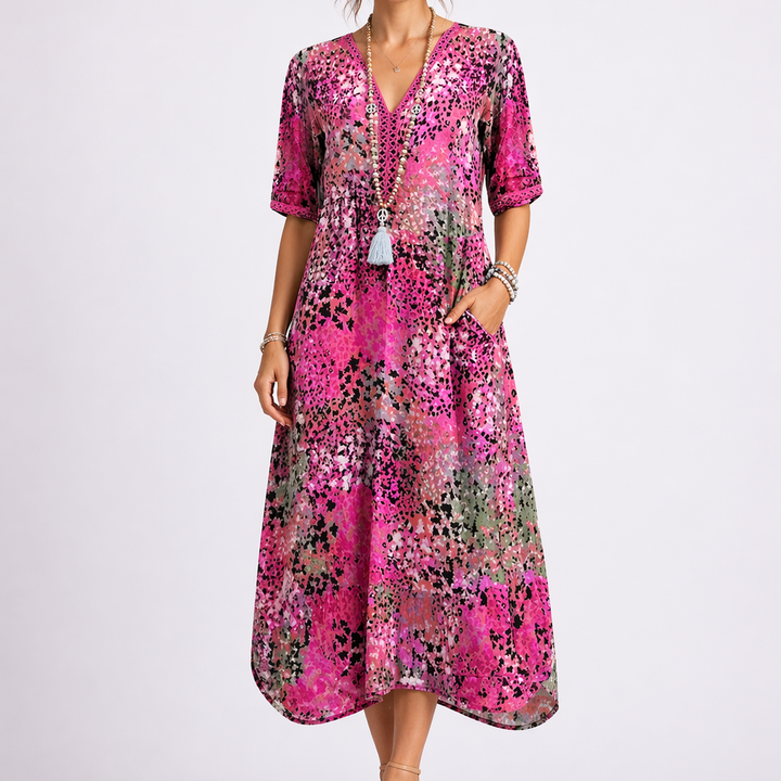 Women’s Floral Midi Dress V-Neck Lightweight Summer Style 1