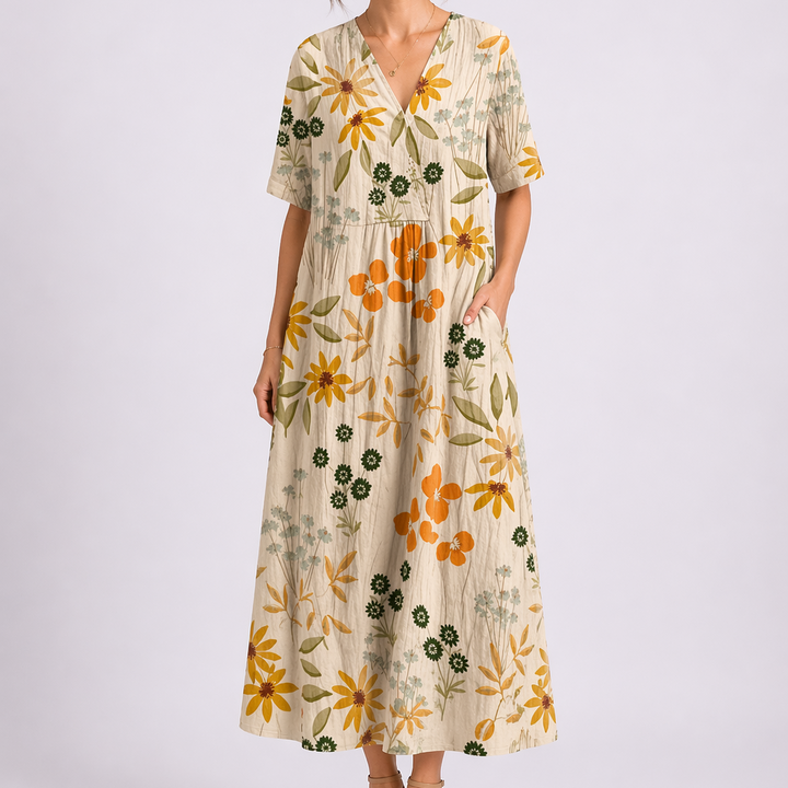 Women’s Floral Midi Dress V-Neck Short Sleeve Design 6