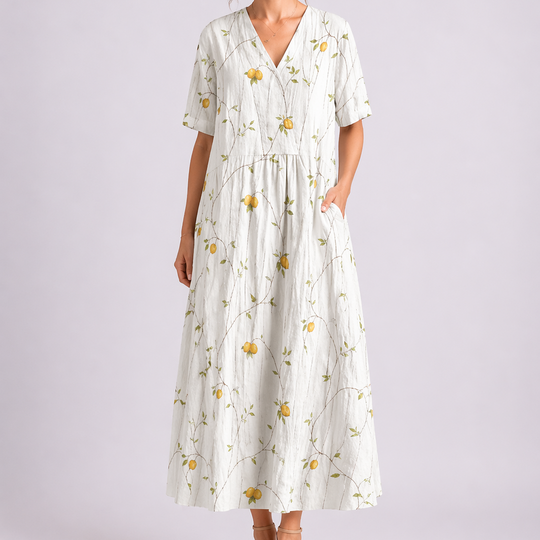 Women’s Floral Midi Dress V-Neck Short Sleeve Design 7