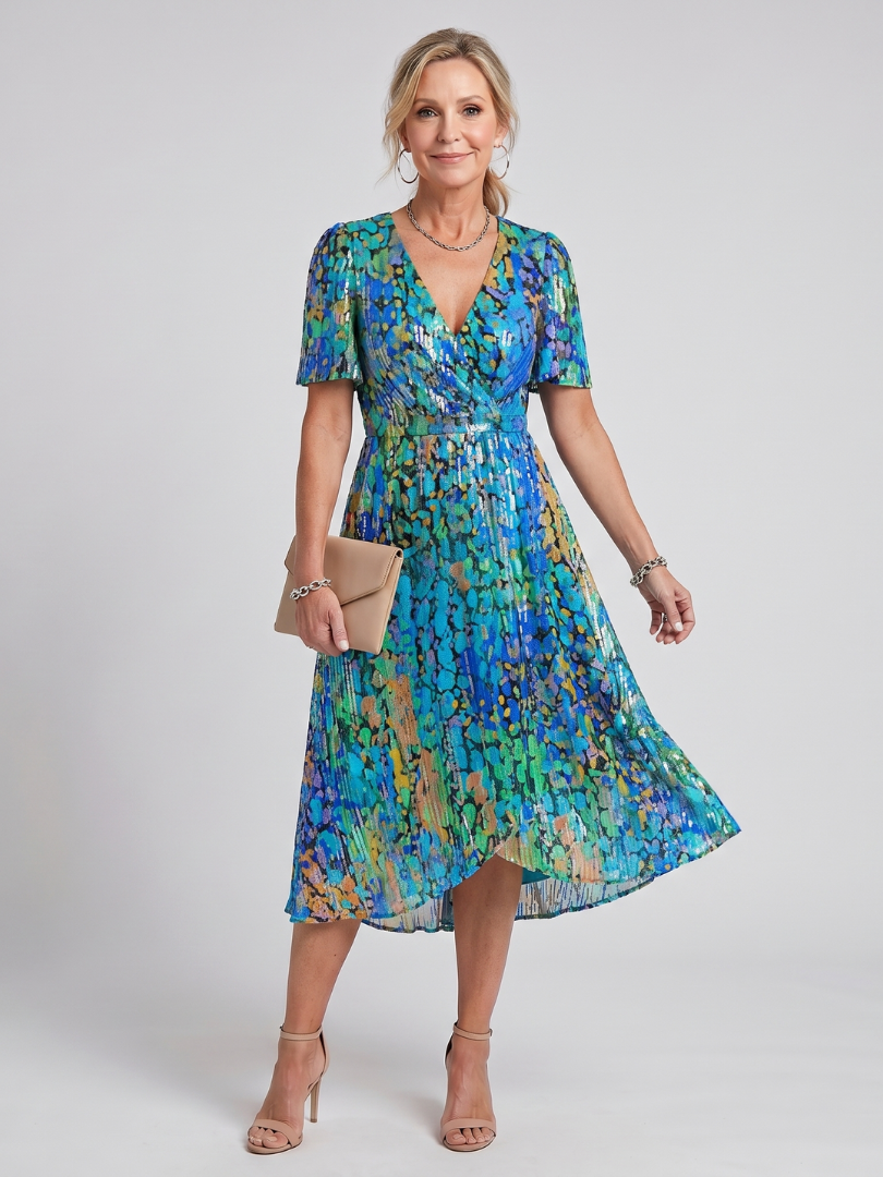 Women’s Floral Midi Dress with Flutter Sleeves and Gathered Waist 10