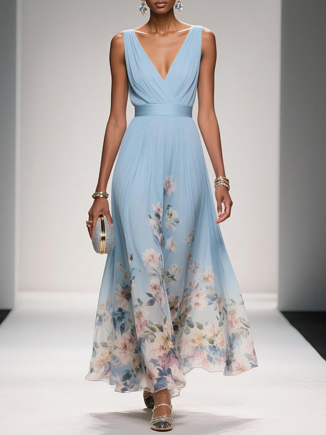 Women’s Floral Print Dress Elegant A-Line Style for Weddings 0