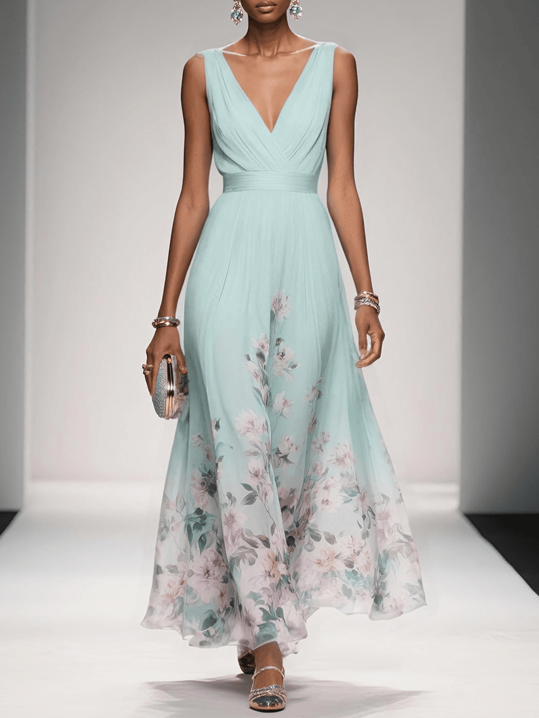 Women’s Floral Print Dress Elegant A-Line Style for Weddings 3