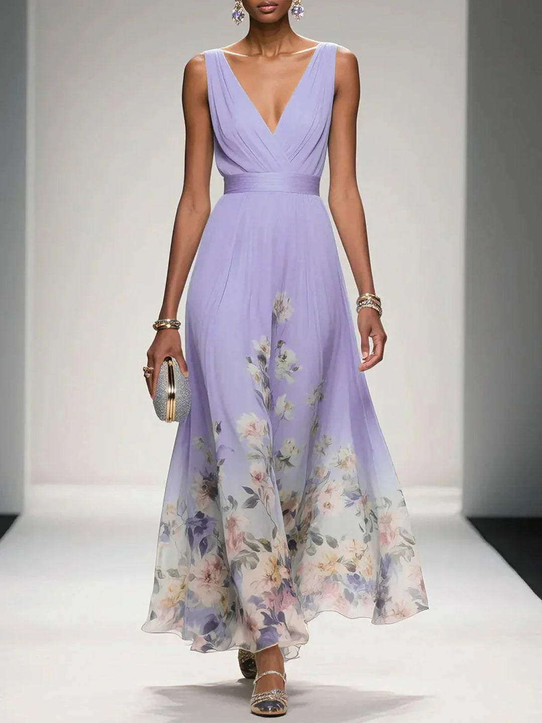Women’s Floral Print Dress Elegant A-Line Style for Weddings 5