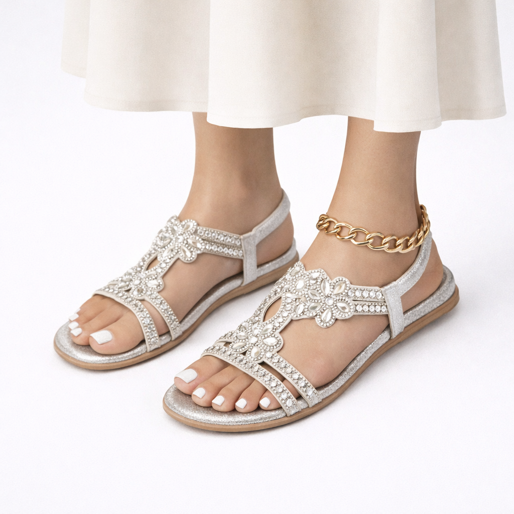 Women’s Floral Sandals with Crystal Accents and Comfortable Fit 7