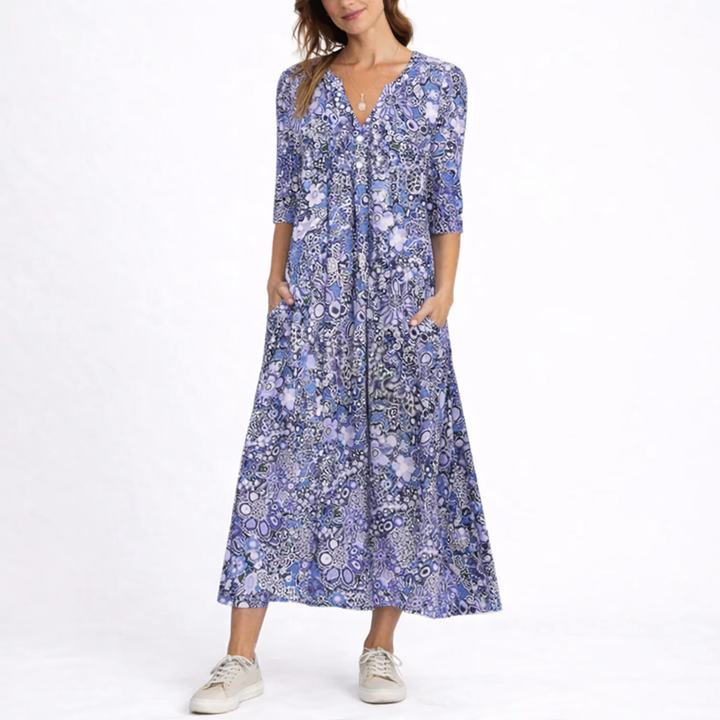 Women’s Floral Summer Dress Lightweight Midi with Pockets 0