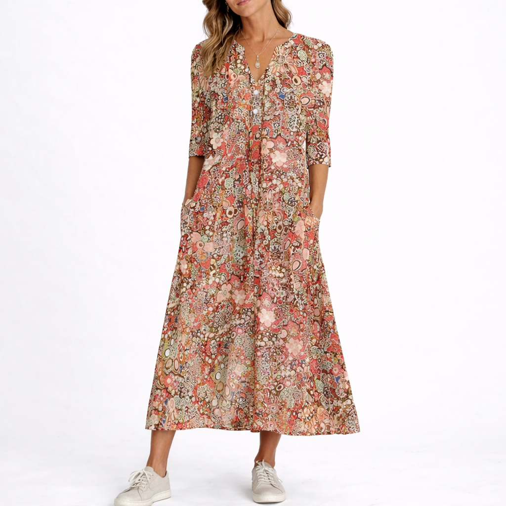 Women’s Floral Summer Dress Lightweight Midi with Pockets 1