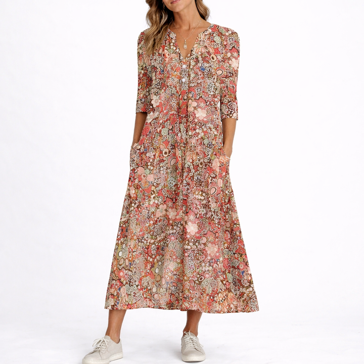 Women’s Floral Summer Dress Lightweight Midi with Pockets 1