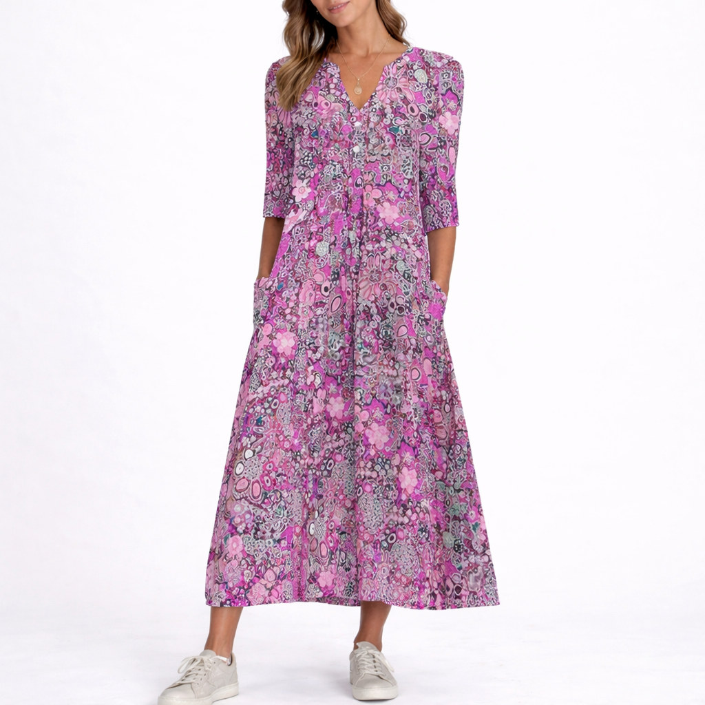 Women’s Floral Summer Dress Lightweight Midi with Pockets 2