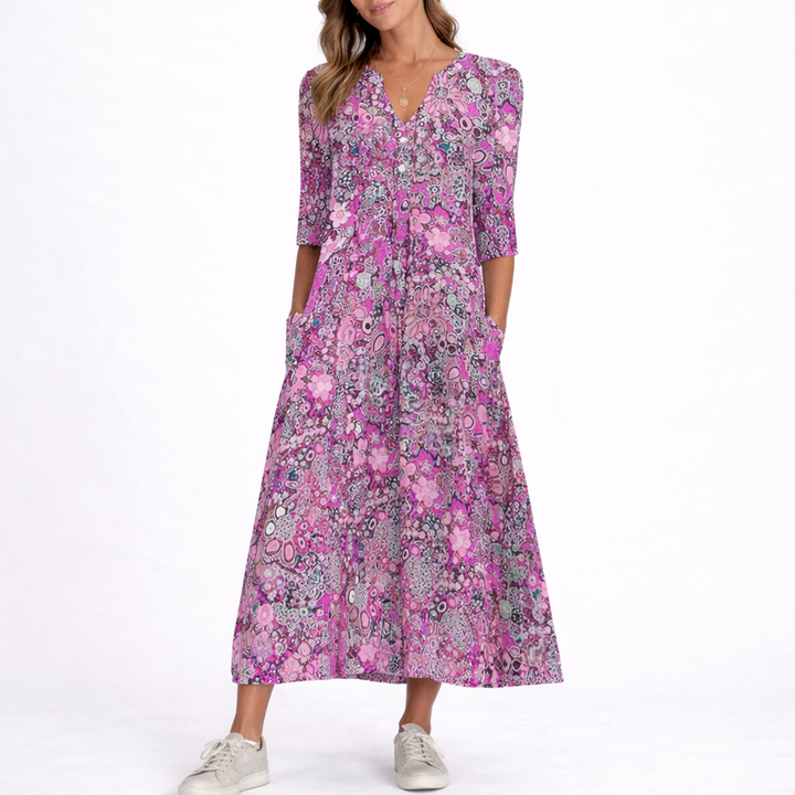 Women’s Floral Summer Dress Lightweight Midi with Pockets 2