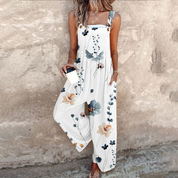 Women’s Floral Wide Leg Jumpsuit Square Neckline Summer Style 0