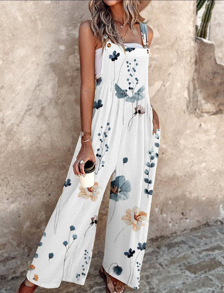 Women’s Floral Wide Leg Jumpsuit Square Neckline Summer Style 2