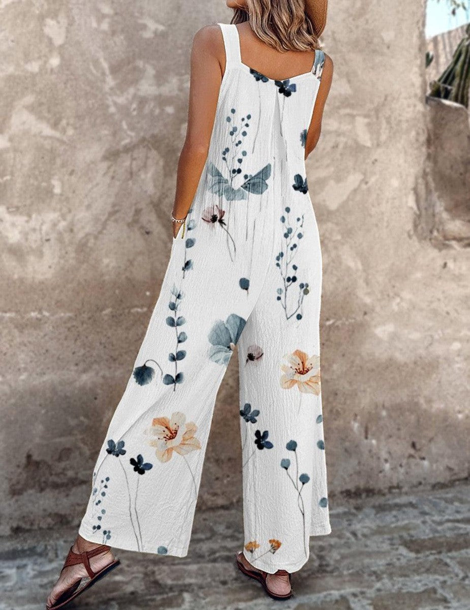 Women’s Floral Wide Leg Jumpsuit Square Neckline Summer Style 3