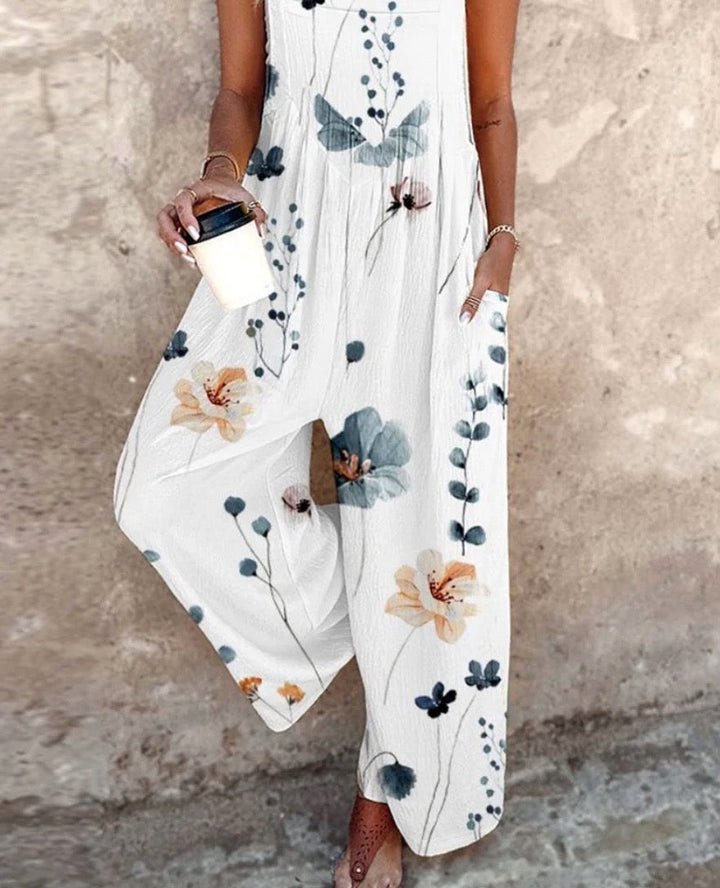 Women’s Floral Wide Leg Jumpsuit Square Neckline Summer Style 4