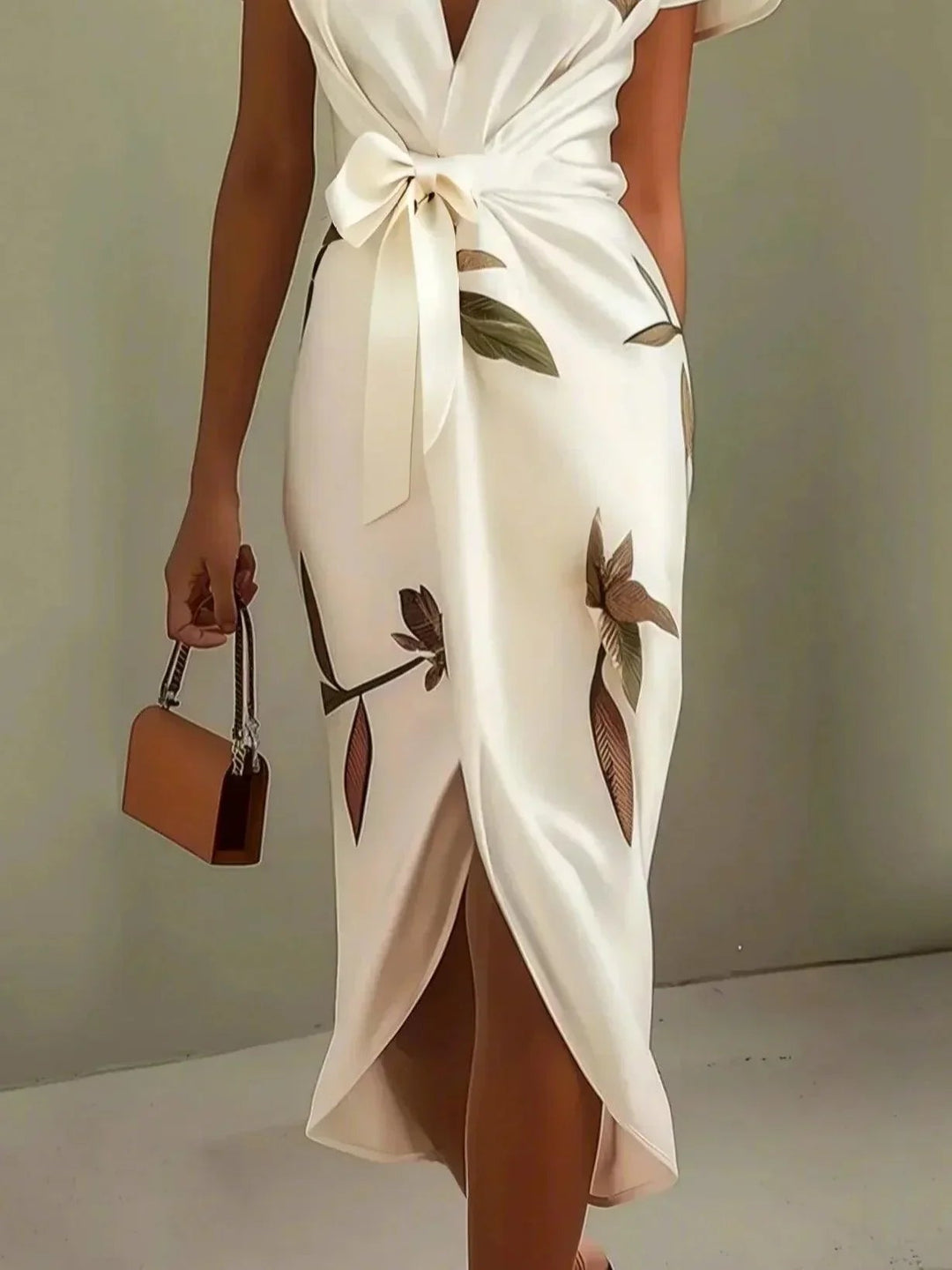 Women’s Floral Wrap Midi Dress Elegant Tie-Waist Style 4