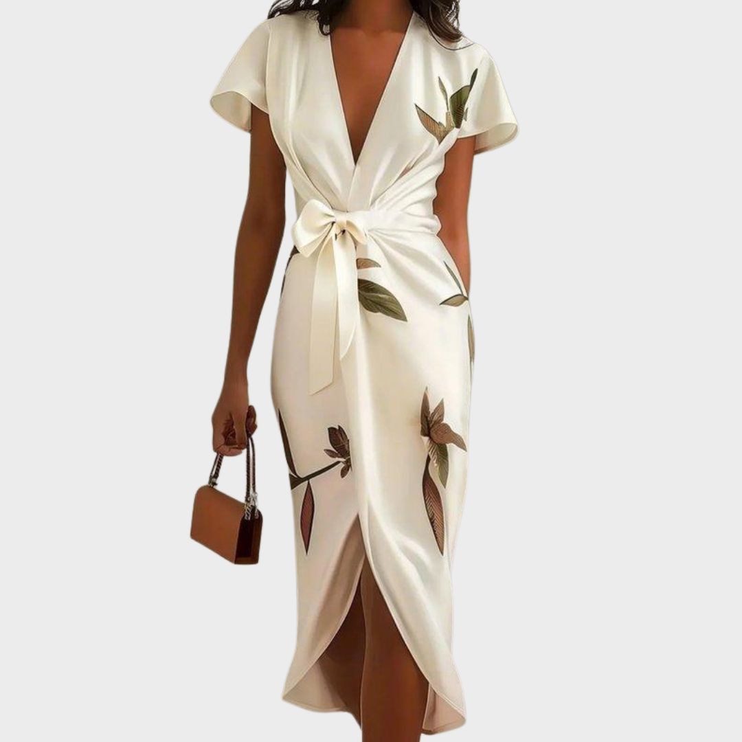 Women’s Floral Wrap Midi Dress Elegant Versatile Style 1