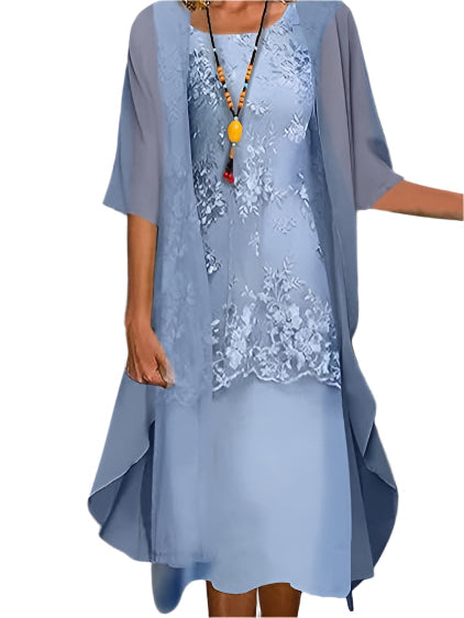 Women’s Formal Midi Dress Flowing Sheer Sleeve Elegance 0