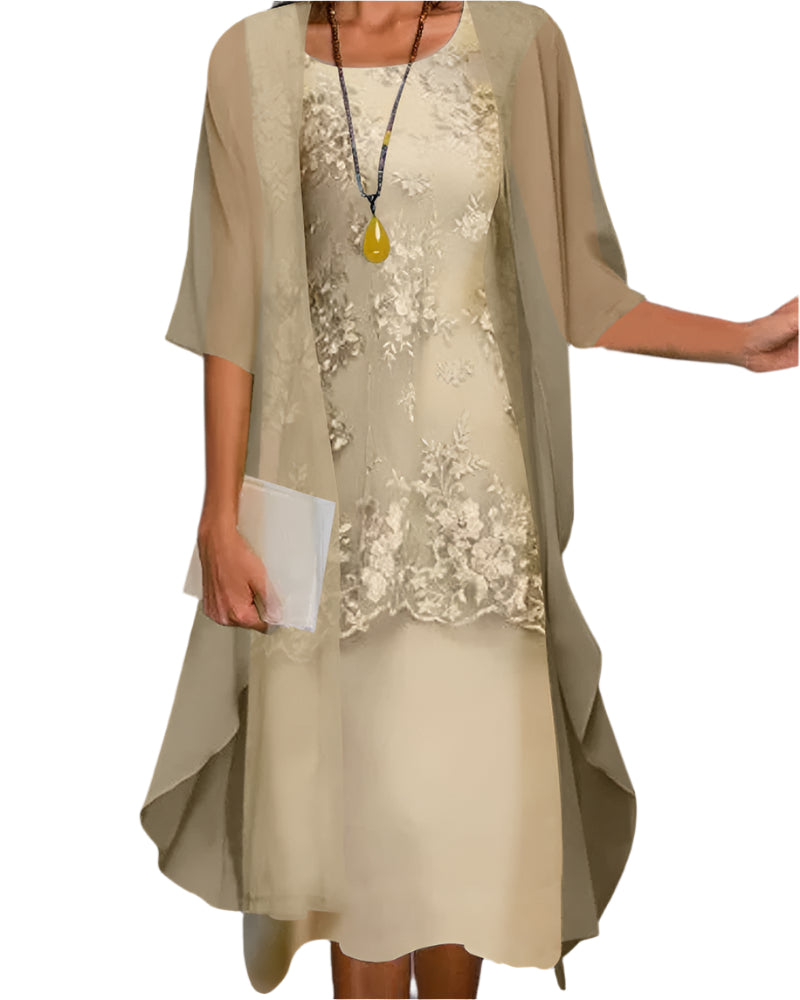 Women’s Formal Midi Dress Flowing Sheer Sleeve Elegance 1