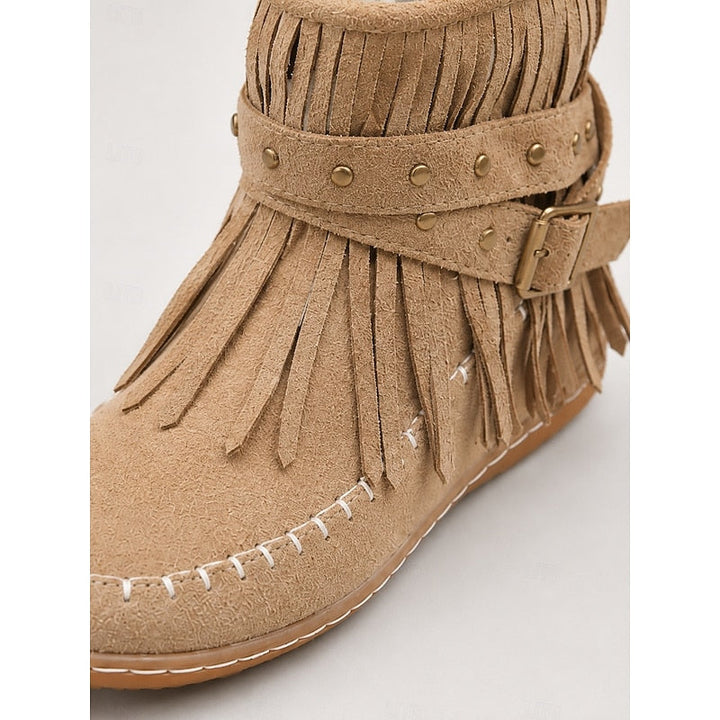 Women’s Fringe Moccasin Ankle Boots Comfortable Western Style 3