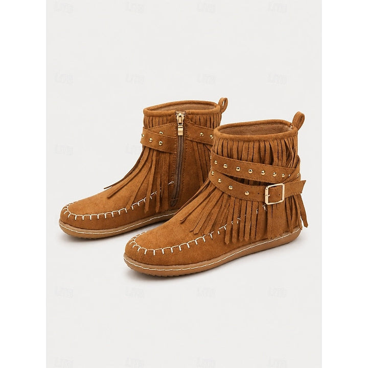 Women’s Fringe Moccasin Ankle Boots Comfortable Western Style 8