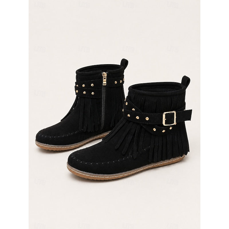 Women’s Fringe Moccasin Ankle Boots Comfortable Western Style 9