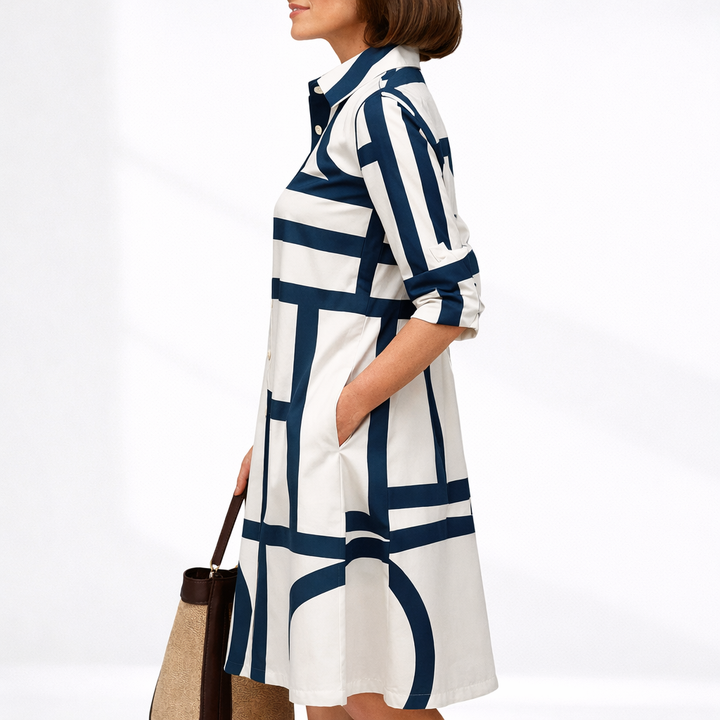 Women’s Geometric Midi Dress Sophisticated Timeless Design 1