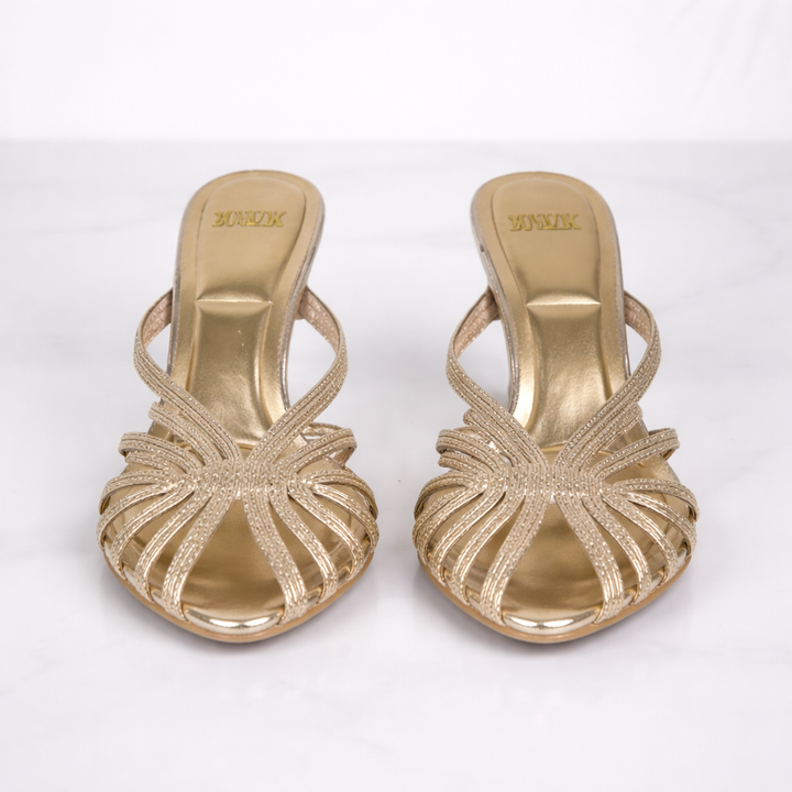Women’s Gold Strappy Mule Heels Elegant Open Toe Design 2