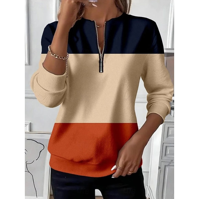 Women’s Half-Zip Sweatshirt Color Block Design for Casual Style 0