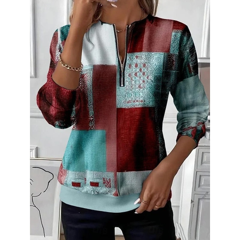 Women’s Half-Zip Sweatshirt Color Block Design for Casual Style 1