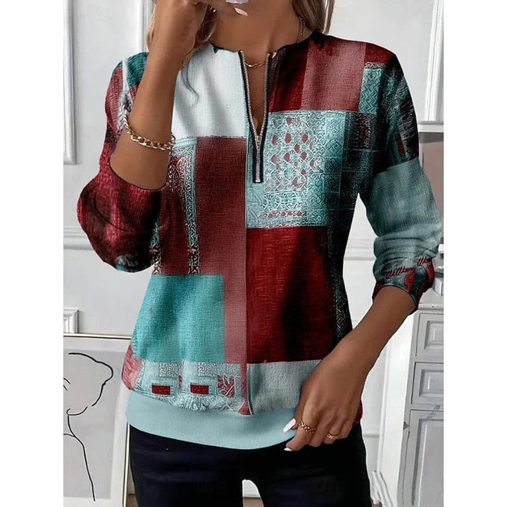 Women’s Half-Zip Sweatshirt Color Block Design for Casual Style 1