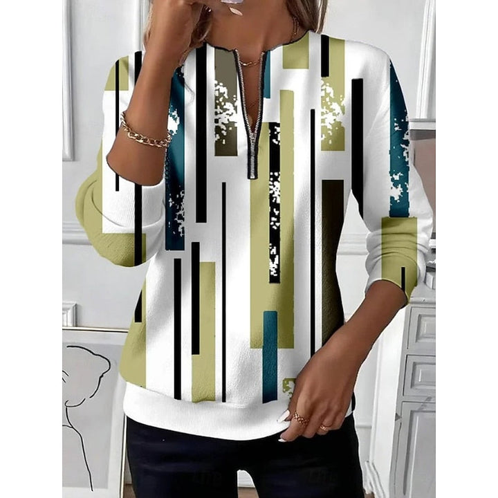 Women’s Half-Zip Sweatshirt Color Block Design for Casual Style 2