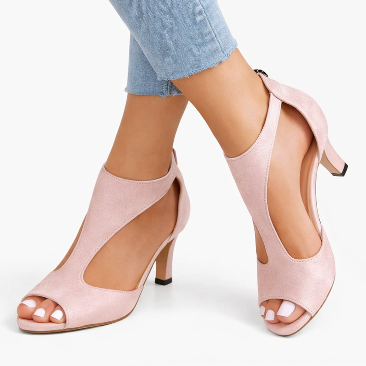Women’s Heeled Sandals Cushioned Footbed Elegant Cut-Out Design 0