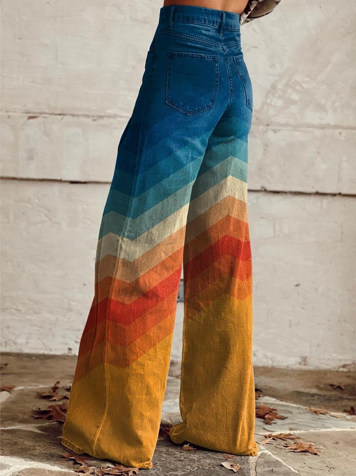 Women’s High-Rise Wide Leg Trousers Chevron Gradient Print 1