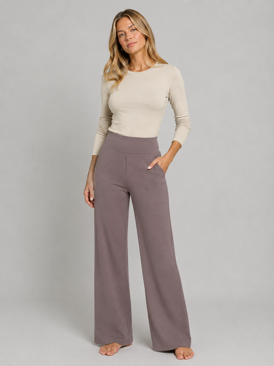 Women’s High-Waist Stretch Straight-Leg Trousers Comfortable Fit 1