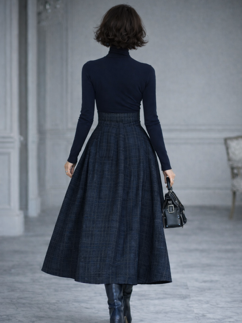 Women’s Knit Top and Plaid Maxi Skirt Set with Belted Waist 3