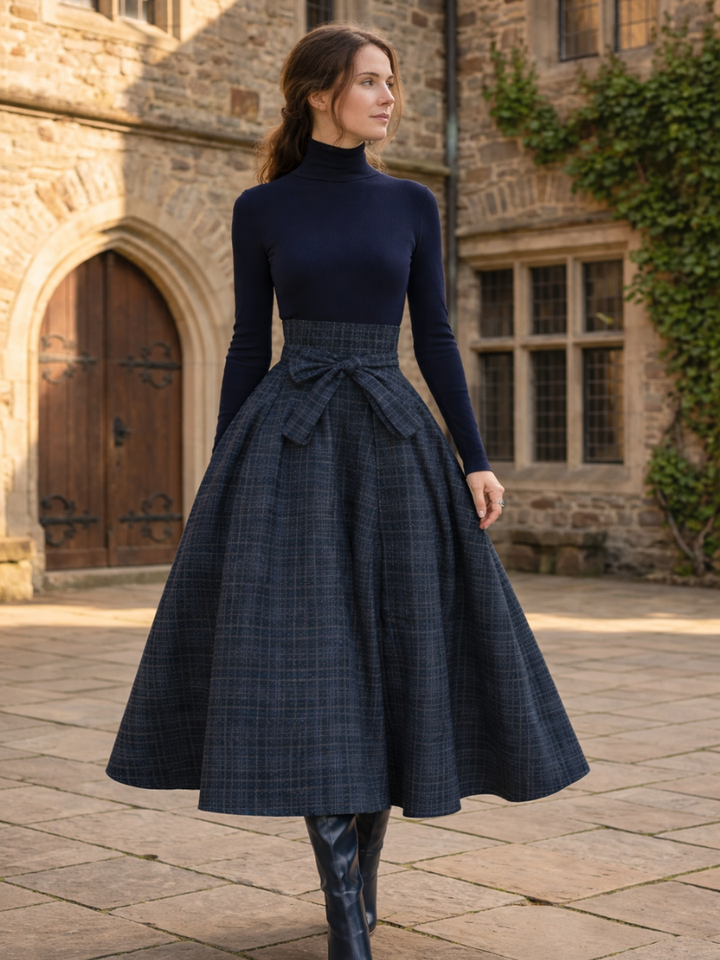 Women’s Knit Top and Plaid Maxi Skirt Set with Belted Waist 5