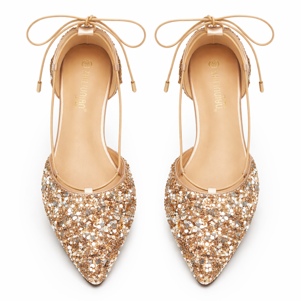 Women’s Lace-Up Bridal Shoes Gold Crystal Embellished Elegant Design 2