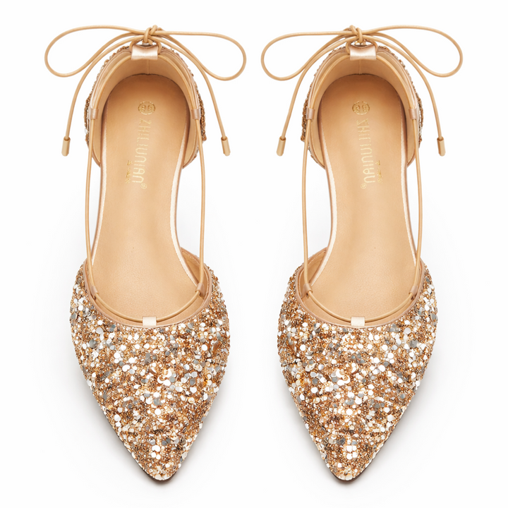 Women’s Lace-Up Bridal Shoes Gold Crystal Embellished Elegant Design 2