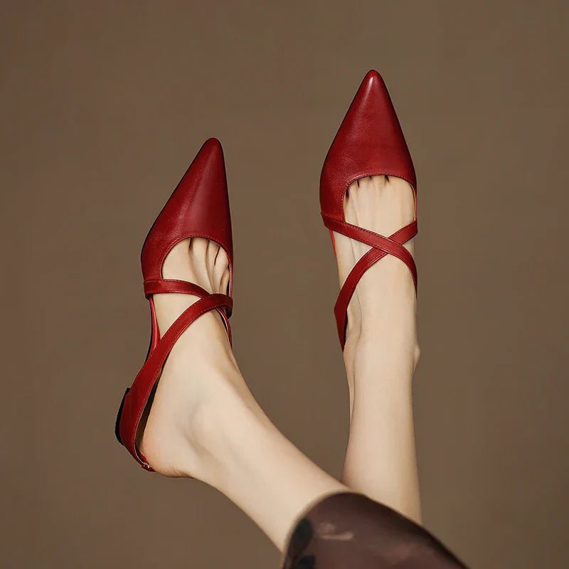 Women’s Leather Mules Pointed-Toe Cross-Strap Design with Low Heel 3