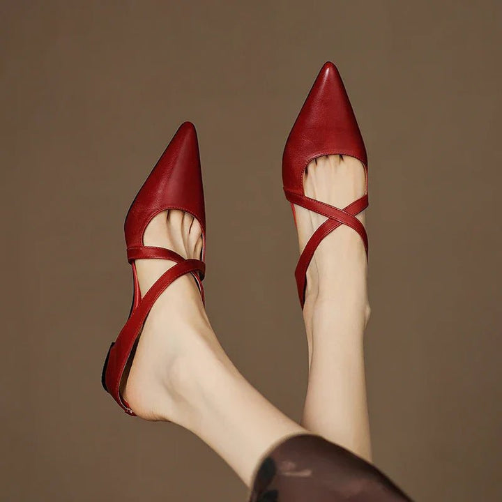 Women’s Leather Mules Pointed-Toe Cross-Strap Design with Low Heel 3