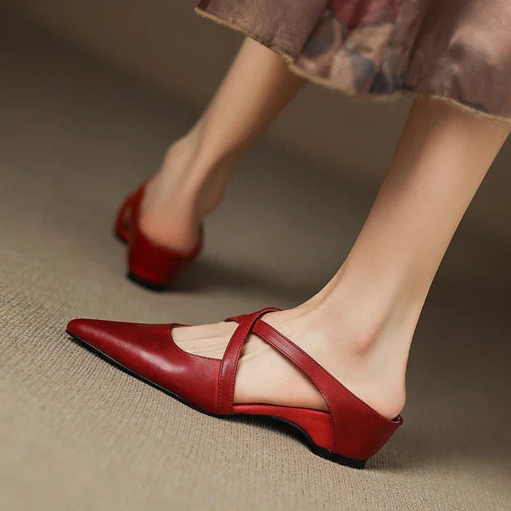 Women’s Leather Mules Pointed-Toe Cross-Strap Design with Low Heel 4