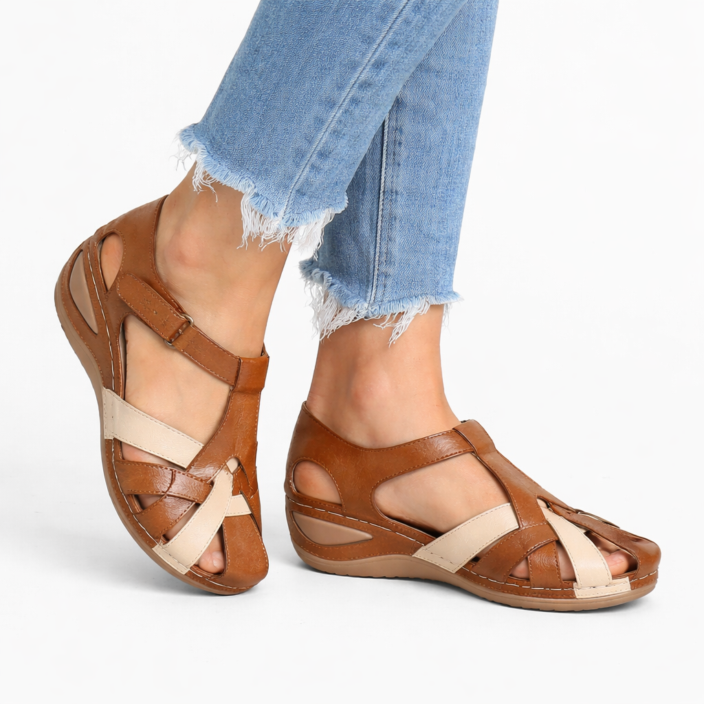 Women’s Leather Wedge Sandals Cushioned Comfort Design 0