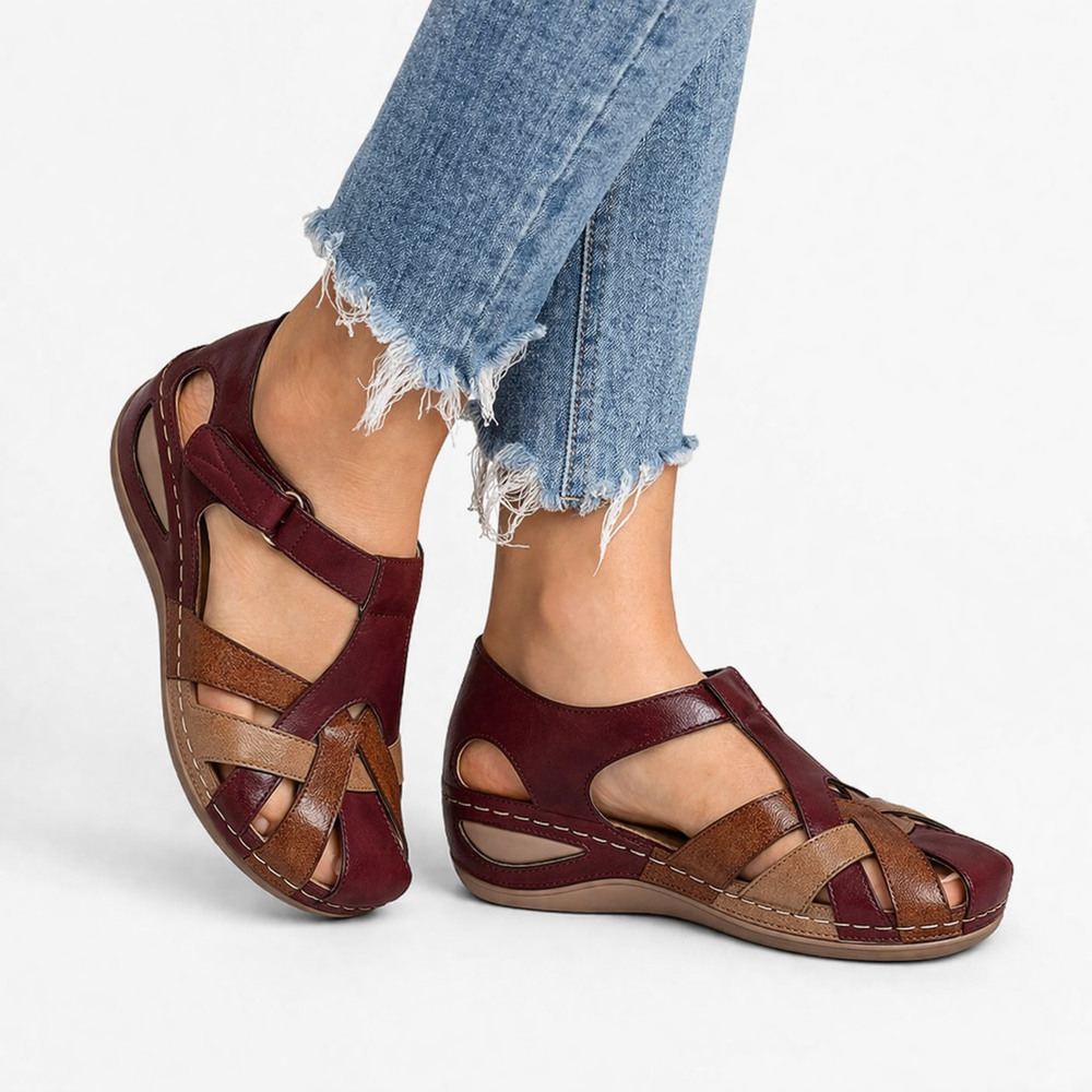 Women’s Leather Wedge Sandals Cushioned Comfort Design 1