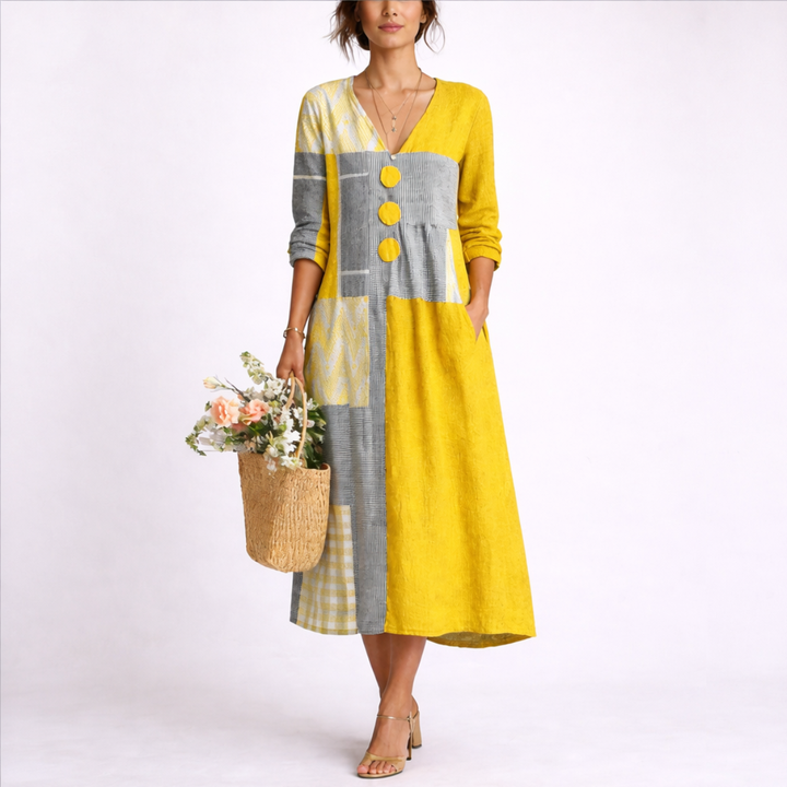 Women’s Linen Blend Midi Dress Wrap-Inspired Summer Style 0