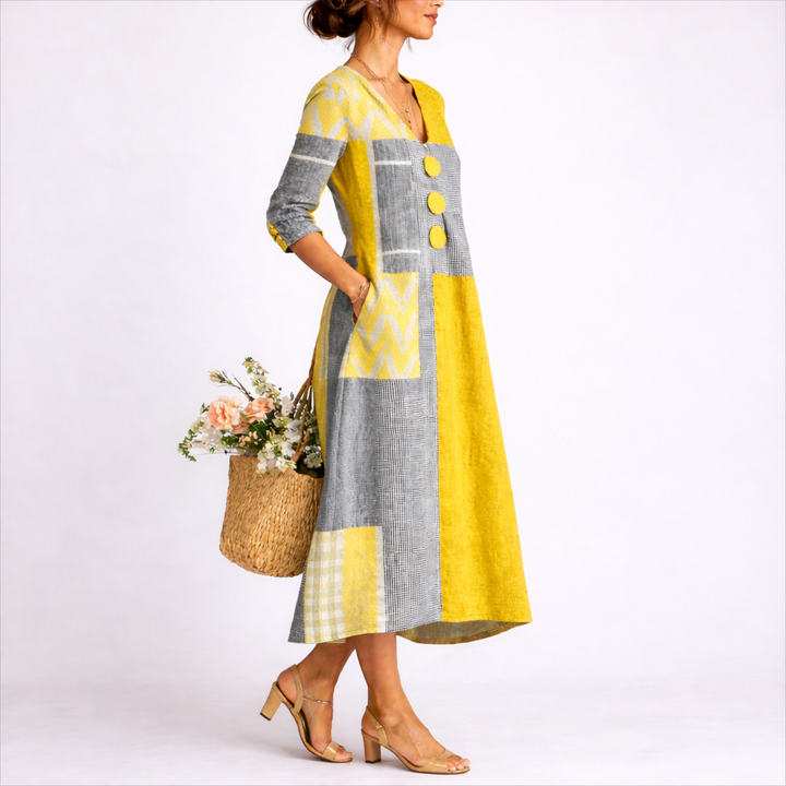 Women’s Linen Blend Midi Dress Wrap-Inspired Summer Style 1