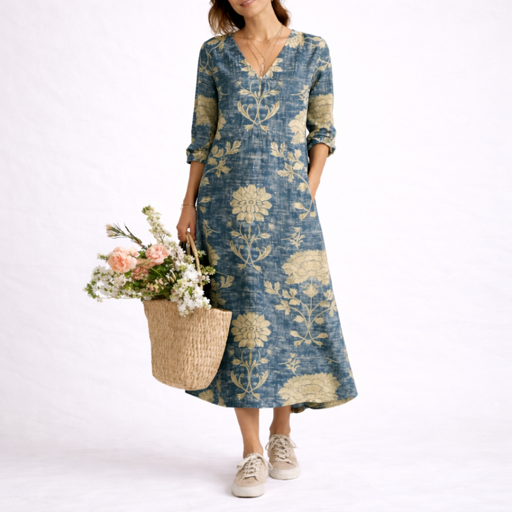 Women’s Linen Dress Floral Pattern Lightweight Design 0
