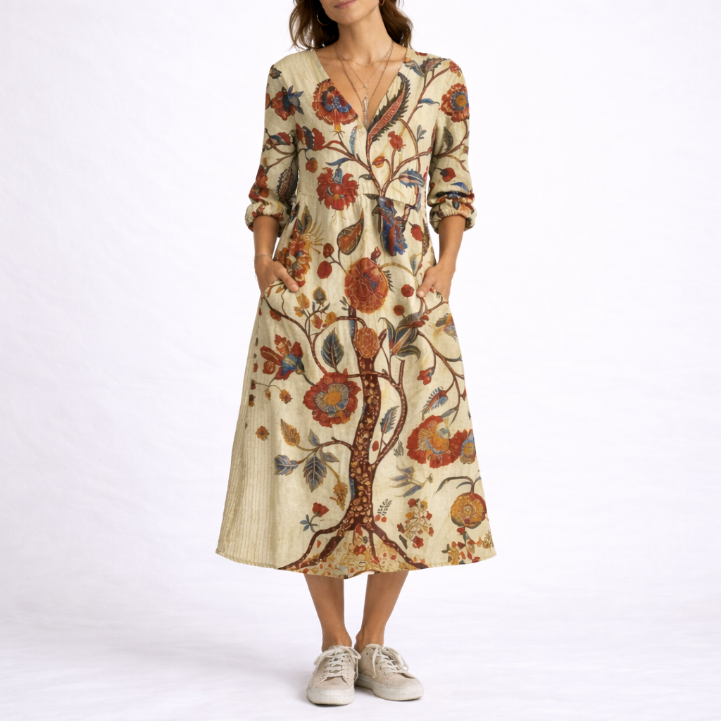 Women’s Linen Dress Floral Pattern Lightweight Design 2