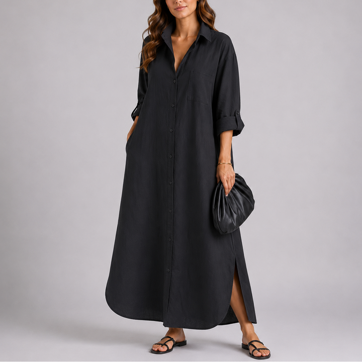 Women’s Linen Maxi Shirt Dress Relaxed Fit Lightweight Style 0