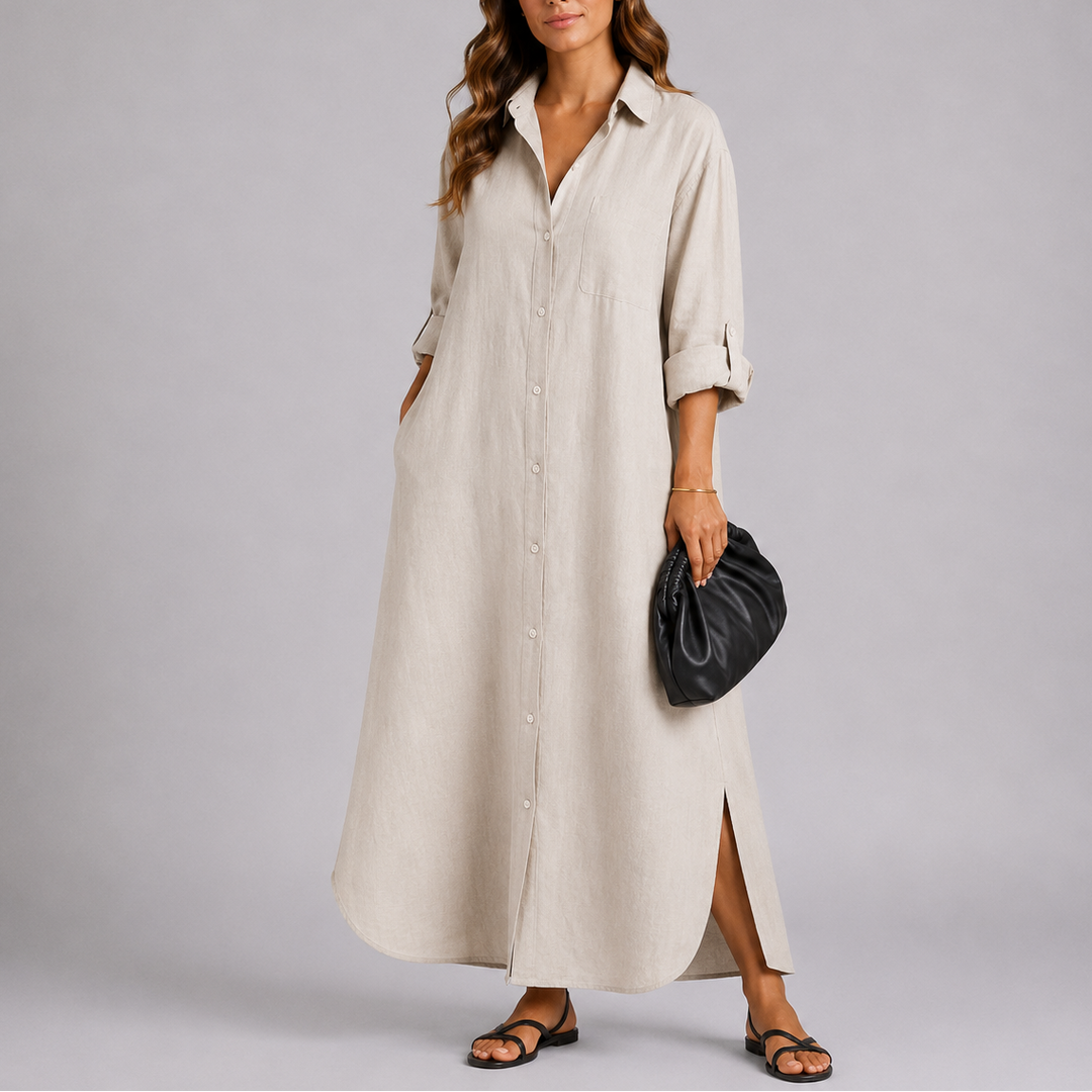 Women’s Linen Maxi Shirt Dress Relaxed Fit Lightweight Style 2