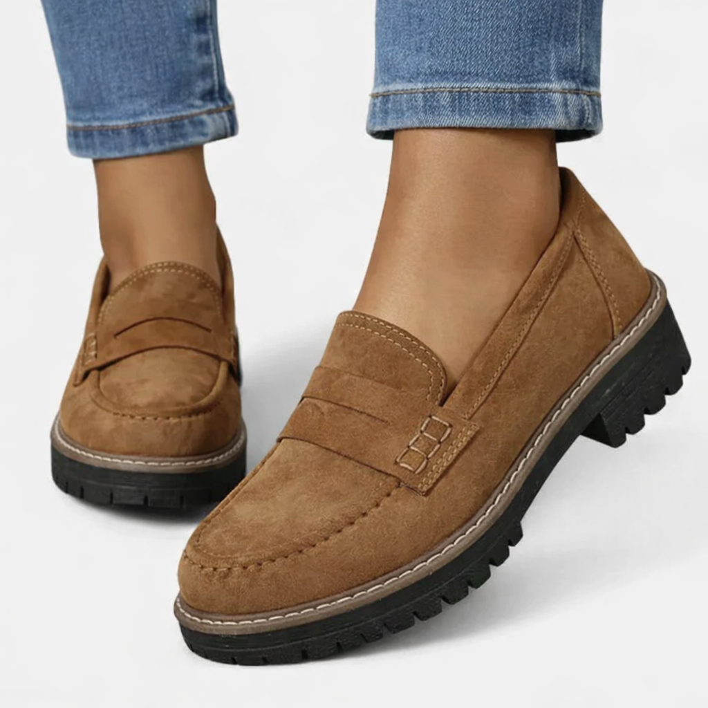 Women’s Loafers Soft Suede Look with Low Block Heel 0