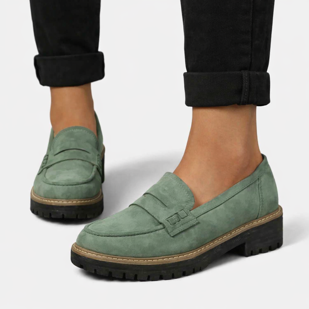 Women’s Loafers Soft Suede Look with Low Block Heel 1